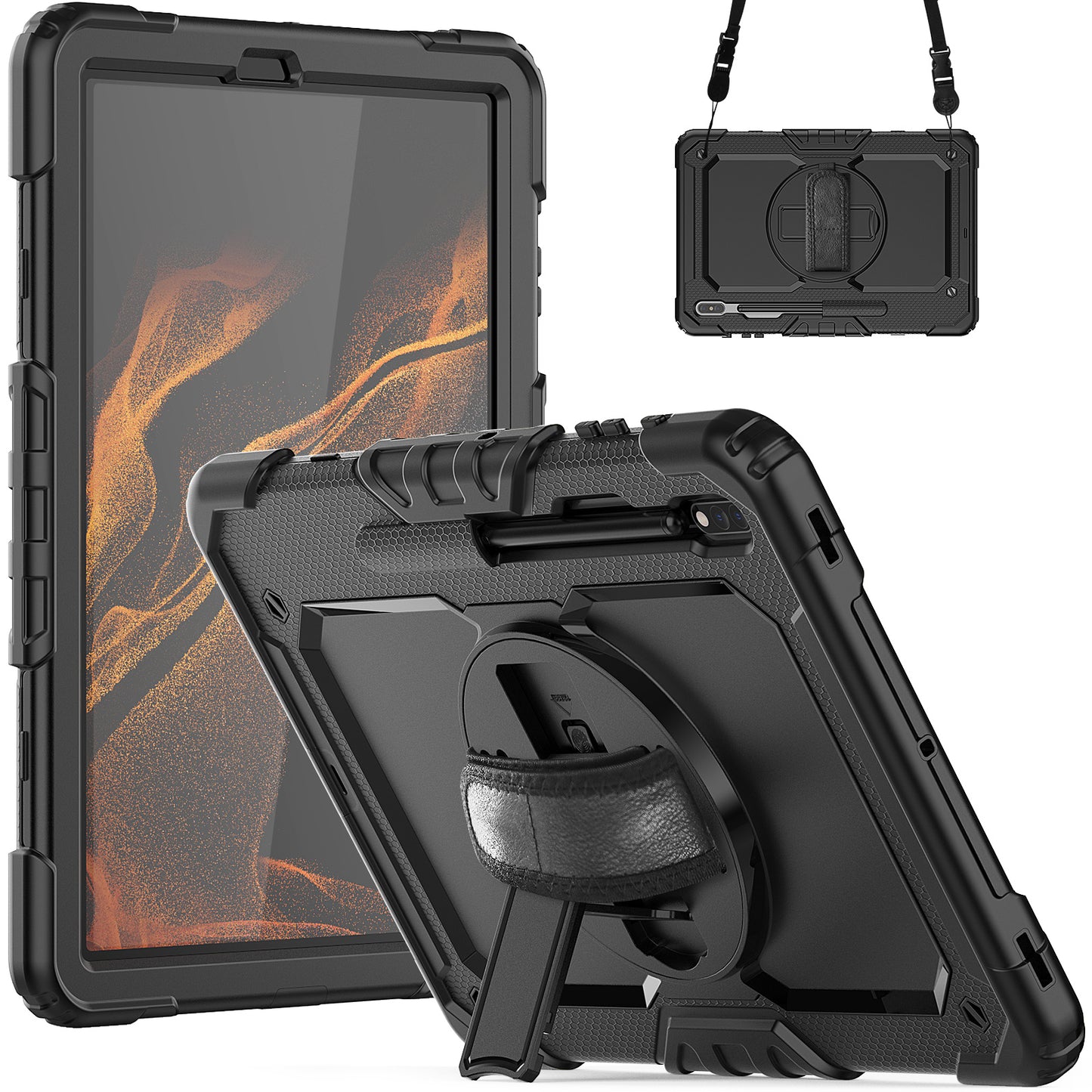 HUIXIANG Tough Strap Galaxy Tab S8+ Case Built-in Screen Protector