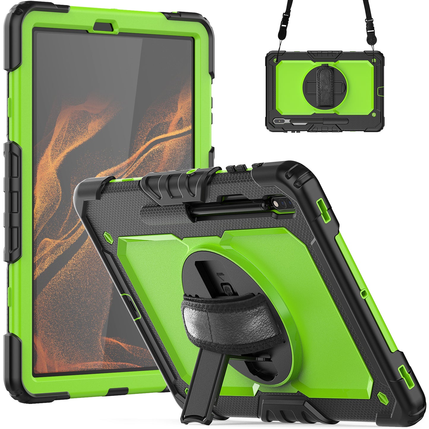 HUIXIANG Tough Strap Galaxy Tab S8+ Case Built-in Screen Protector