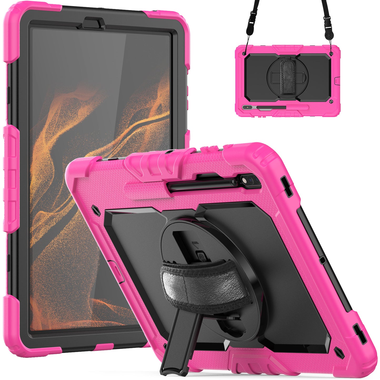 HUIXIANG Tough Strap Galaxy Tab S8+ Case Built-in Screen Protector