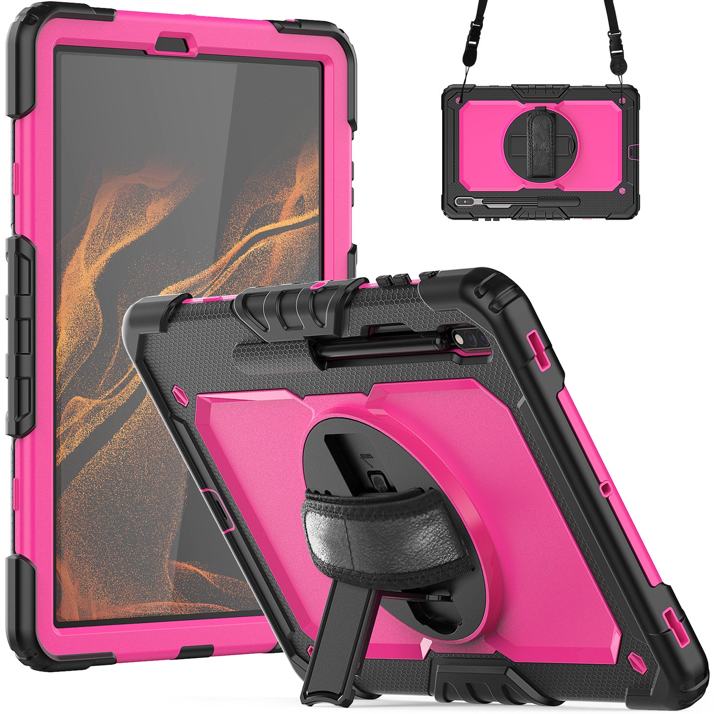 HUIXIANG Tough Strap Galaxy Tab S8+ Case Built-in Screen Protector