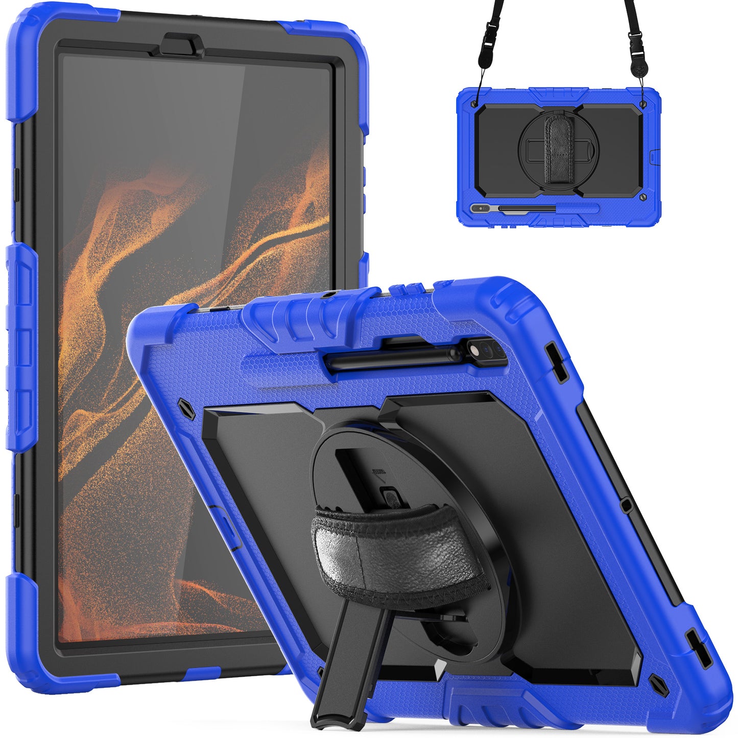 HUIXIANG Tough Strap Galaxy Tab S8+ Case Built-in Screen Protector