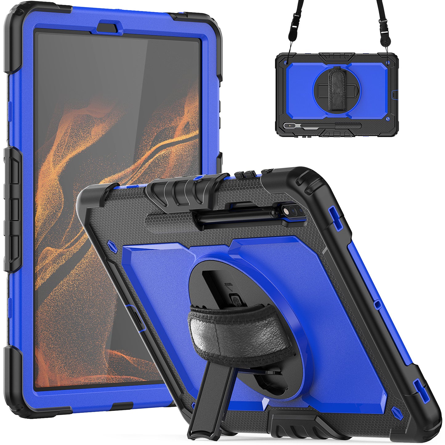 HUIXIANG Tough Strap Galaxy Tab S8+ Case Built-in Screen Protector