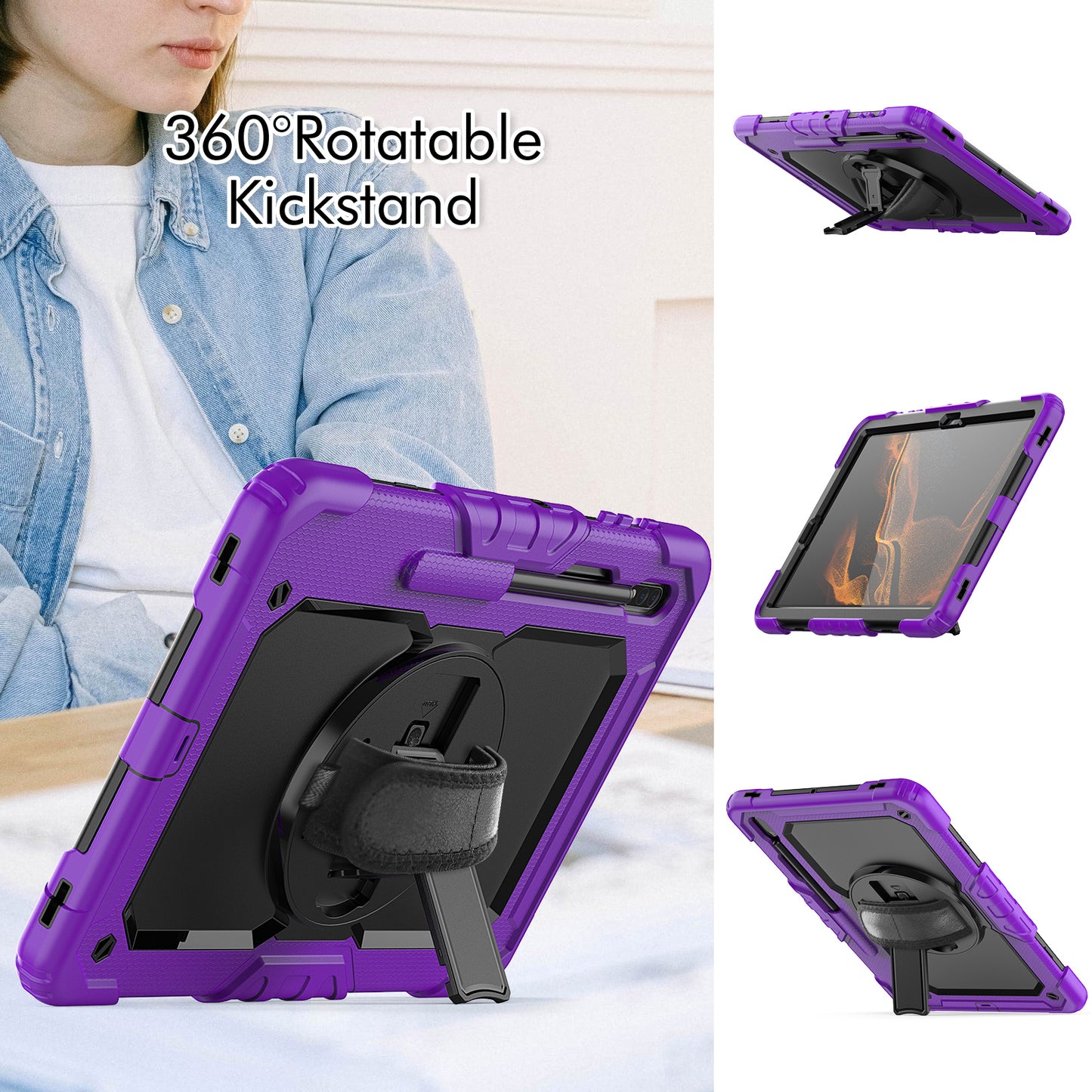 HUIXIANG Tough Strap Galaxy Tab S8+ Case Built-in Screen Protector