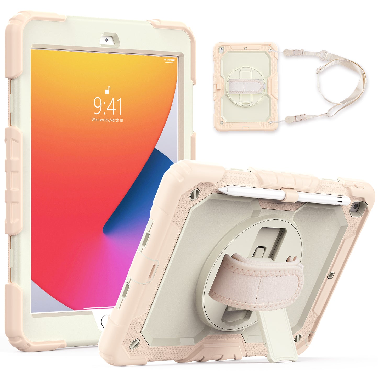 HUIXIANG Tough Strap iPad 9 Case Built-in Screen Protector