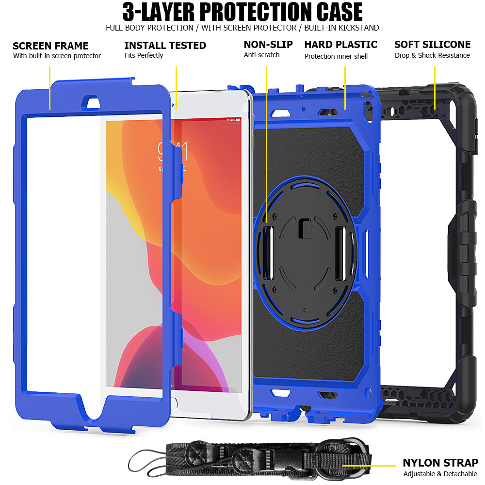 HUIXIANG Tough Strap iPad 9 Case Built-in Screen Protector