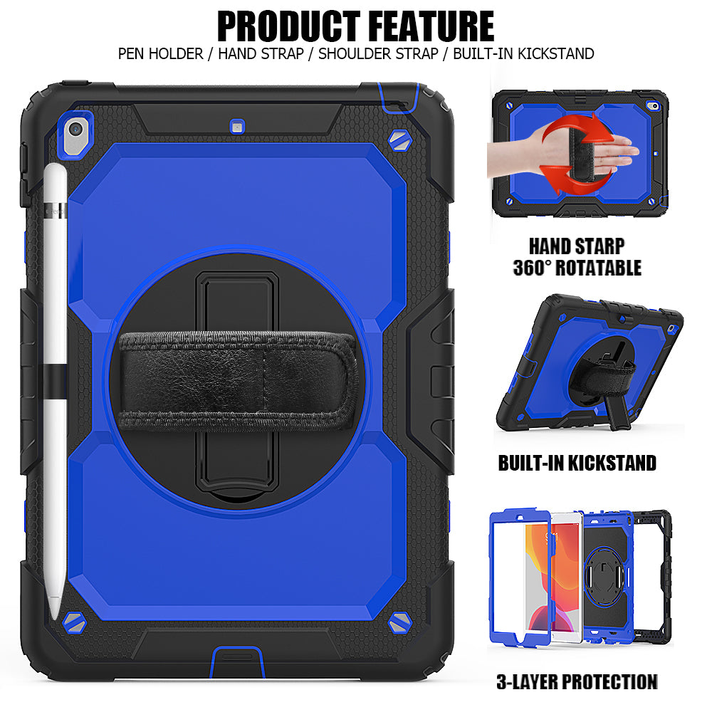 HUIXIANG Tough Strap iPad 9 Case Built-in Screen Protector