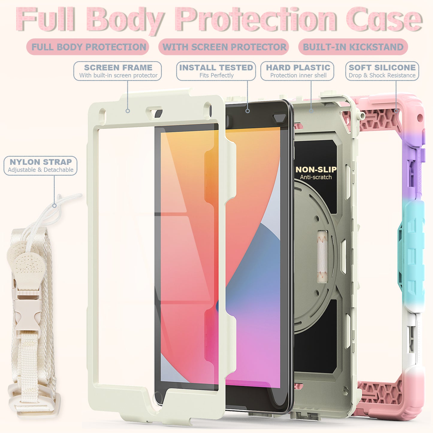 HUIXIANG Tough Strap iPad 6 Case Built-in Screen Protector