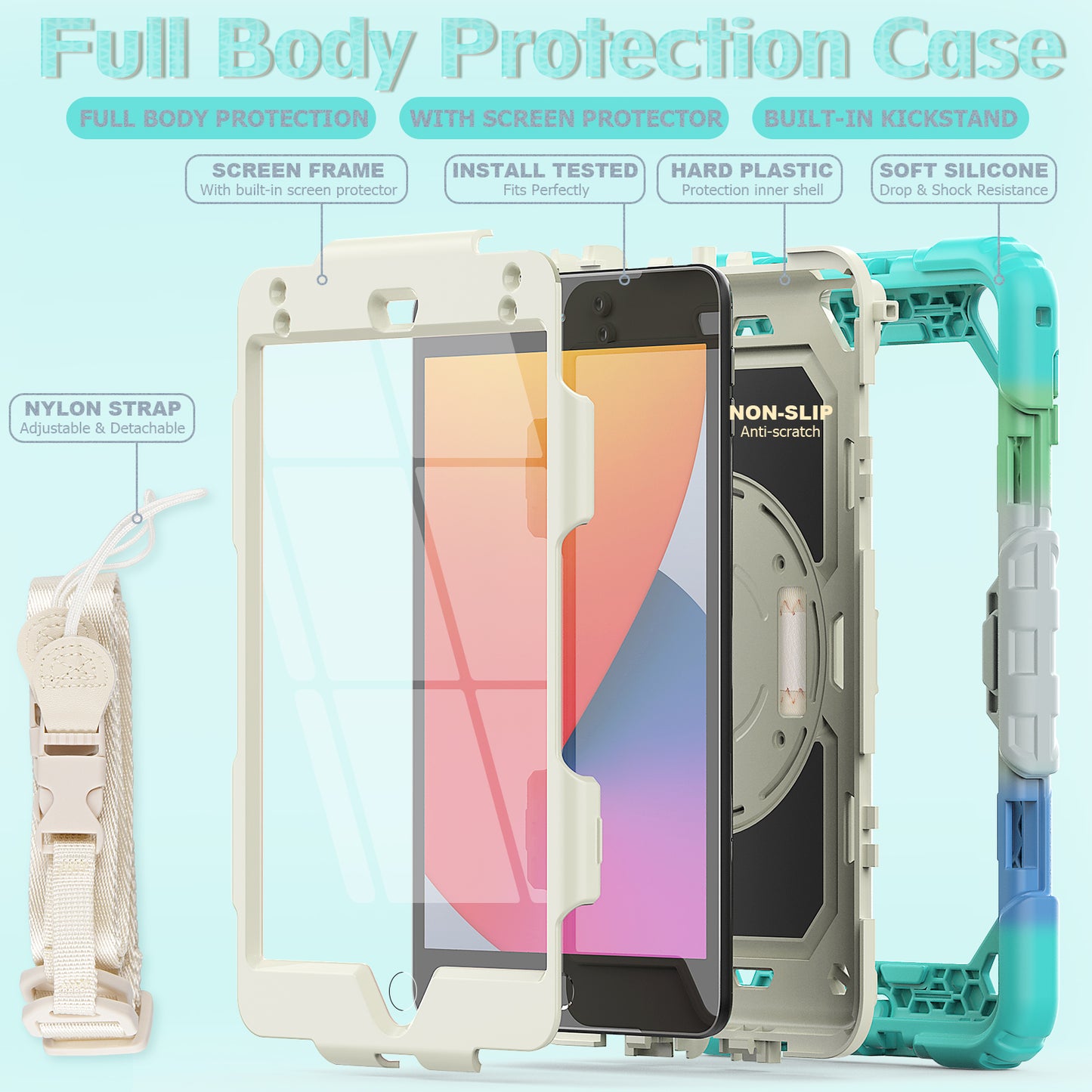 HUIXIANG Tough Strap iPad Mini 5 Case Built-in Screen Protector