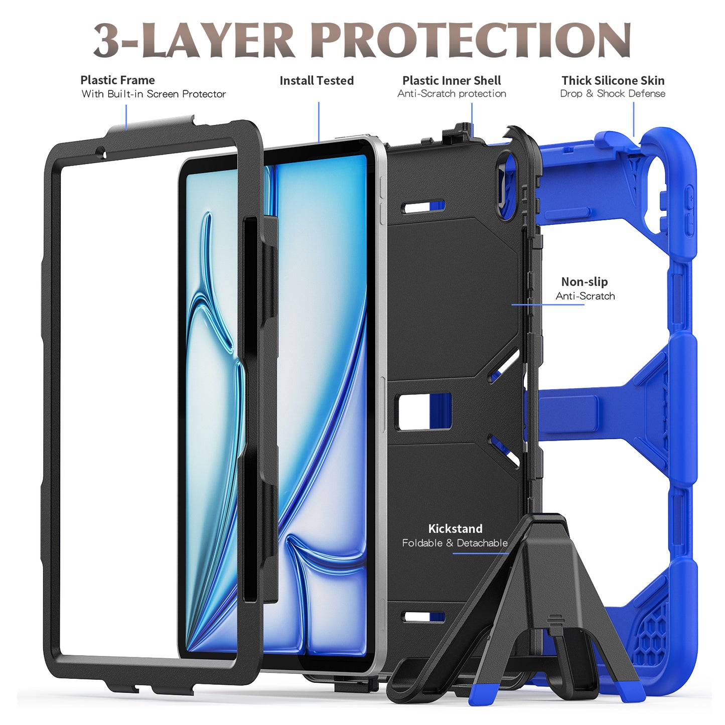 HUIXIANG Tough Box iPad Air 11 Case Built-in Screen Protector