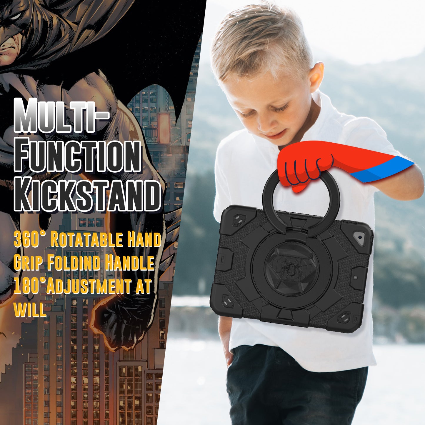 HUIXIANG Spiderman 360 Handle Grip iPad 9 Case Kids Safe