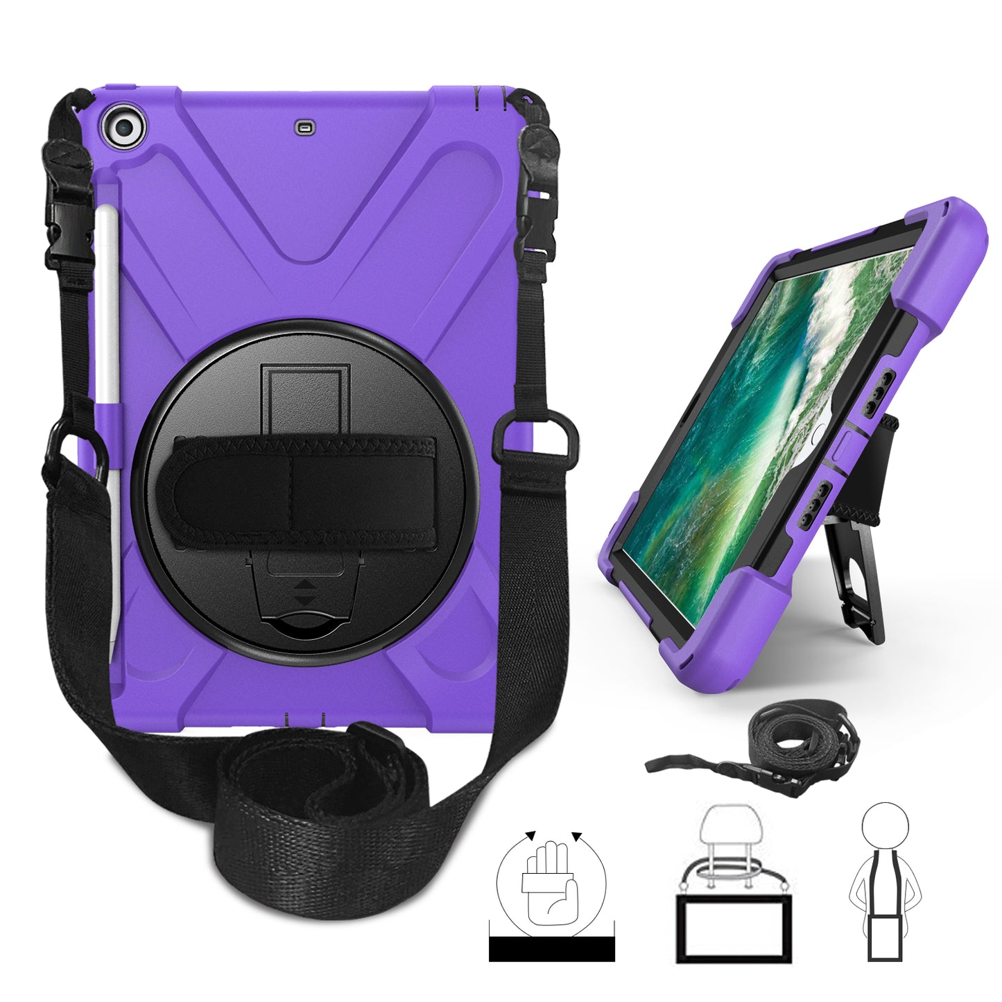 Pirate King iPad 5 Case 360 Rotating Stand with Hand Holder Shoulder Strap