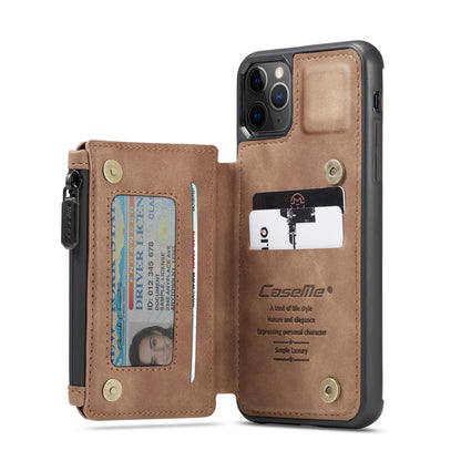 Wrist Strap Anti-theft iPhone 11 Pro Max Leather Cover Back RFID Blocking Card Holder Zipper