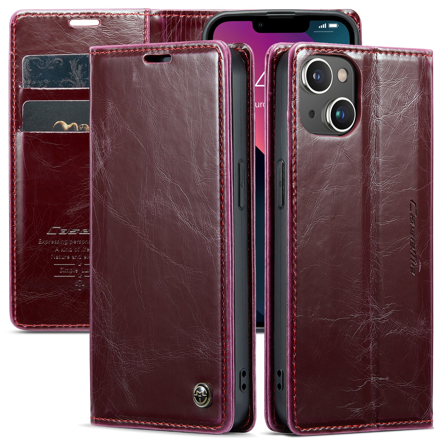 Luxury Retro iPhone 13 Mini Leather Case Sturdy Shiny Flip Stand Magnetic Business