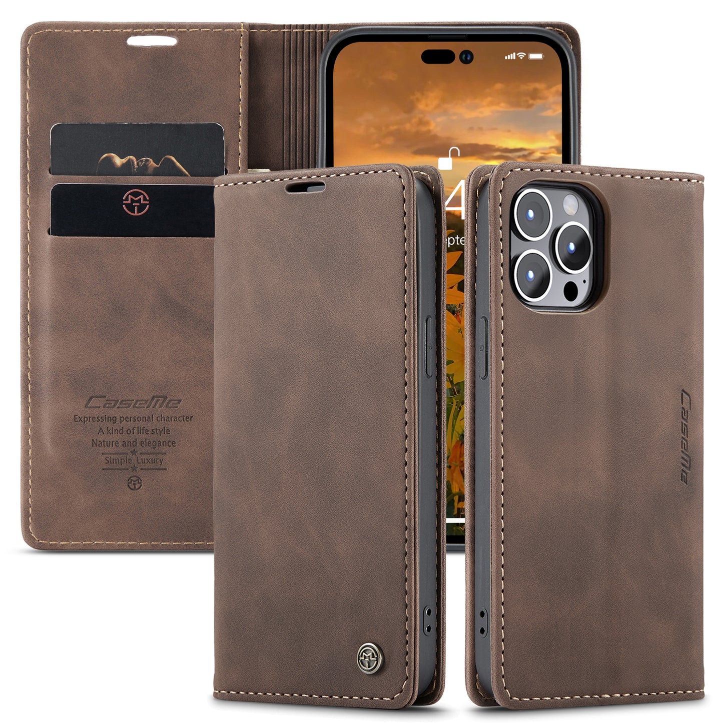 Book Classical iPhone 14 Pro Leather Case Retro Slim Wallet Stand