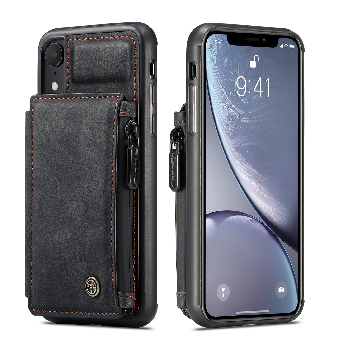 Wrist Strap Anti-theft iPhone XR Leather Cover Back RFID Blocking Card Holder Zipper