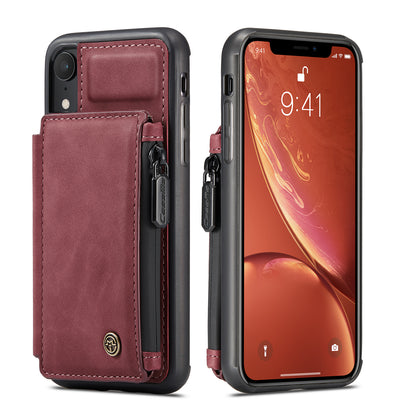 Wrist Strap Anti-theft iPhone XR Leather Cover Back RFID Blocking Card Holder Zipper