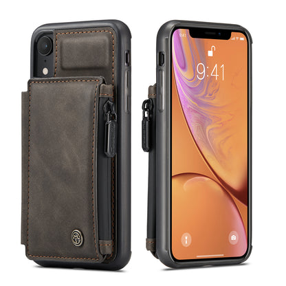 Wrist Strap Anti-theft iPhone XR Leather Cover Back RFID Blocking Card Holder Zipper