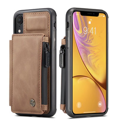 Wrist Strap Anti-theft iPhone XR Leather Cover Back RFID Blocking Card Holder Zipper