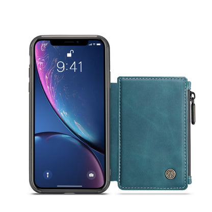 Wrist Strap Anti-theft iPhone XR Leather Cover Back RFID Blocking Card Holder Zipper