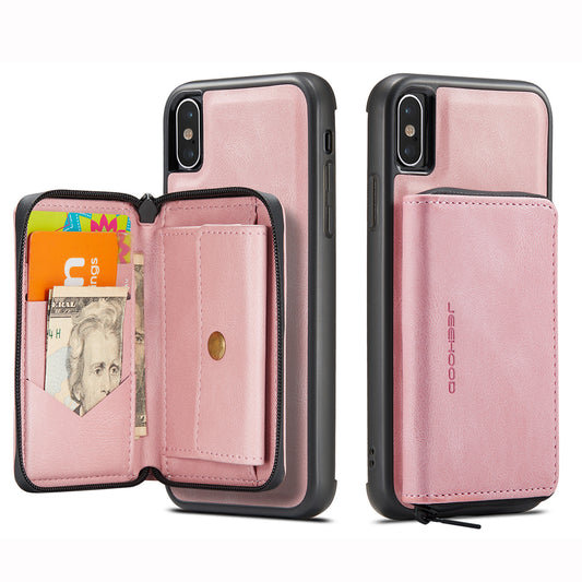 Magnetic Detachable Card Pouch iPhone Xs Max Leather Cover RFID Zipper Stand