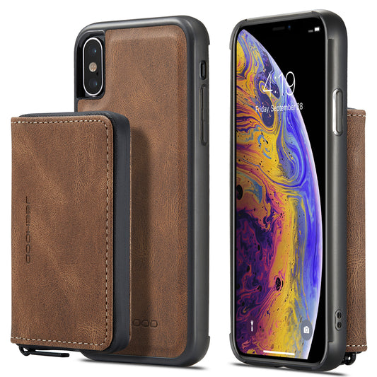 Magnetic Detachable Card Pouch iPhone XR Leather Cover RFID Zipper Stand