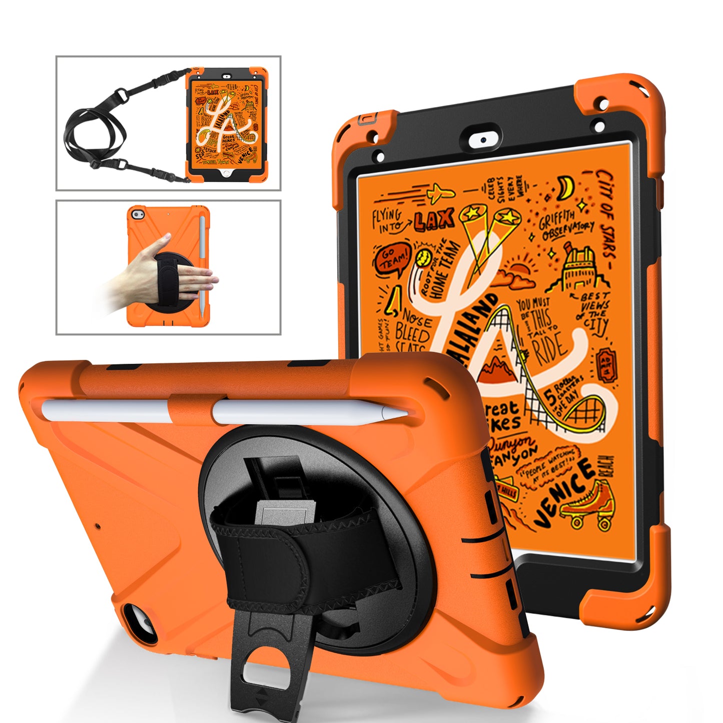 Pirate King iPad Mini 4 Case 360 Rotating Stand with Hand Holder Shoulder Strap