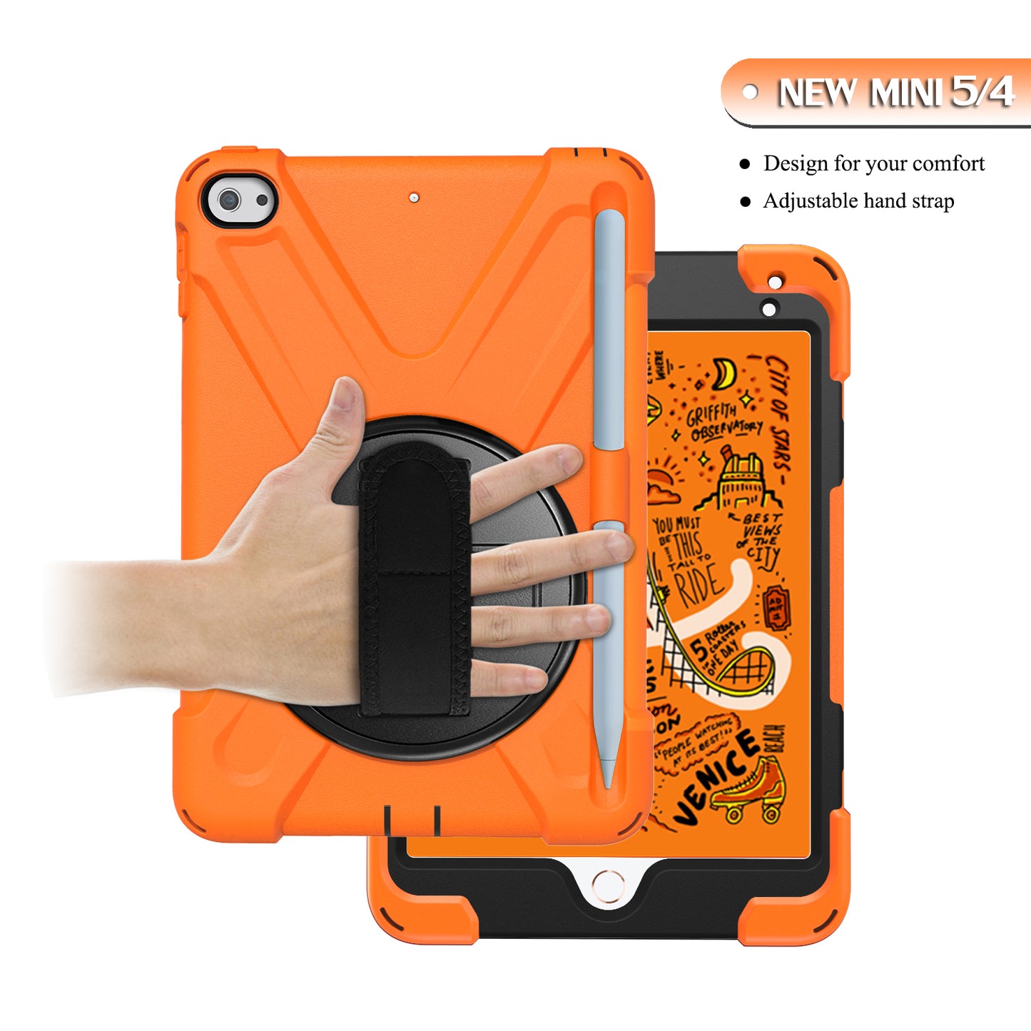 Pirate King iPad Mini 5 Case 360 Rotating Stand with Hand Holder Shoulder Strap