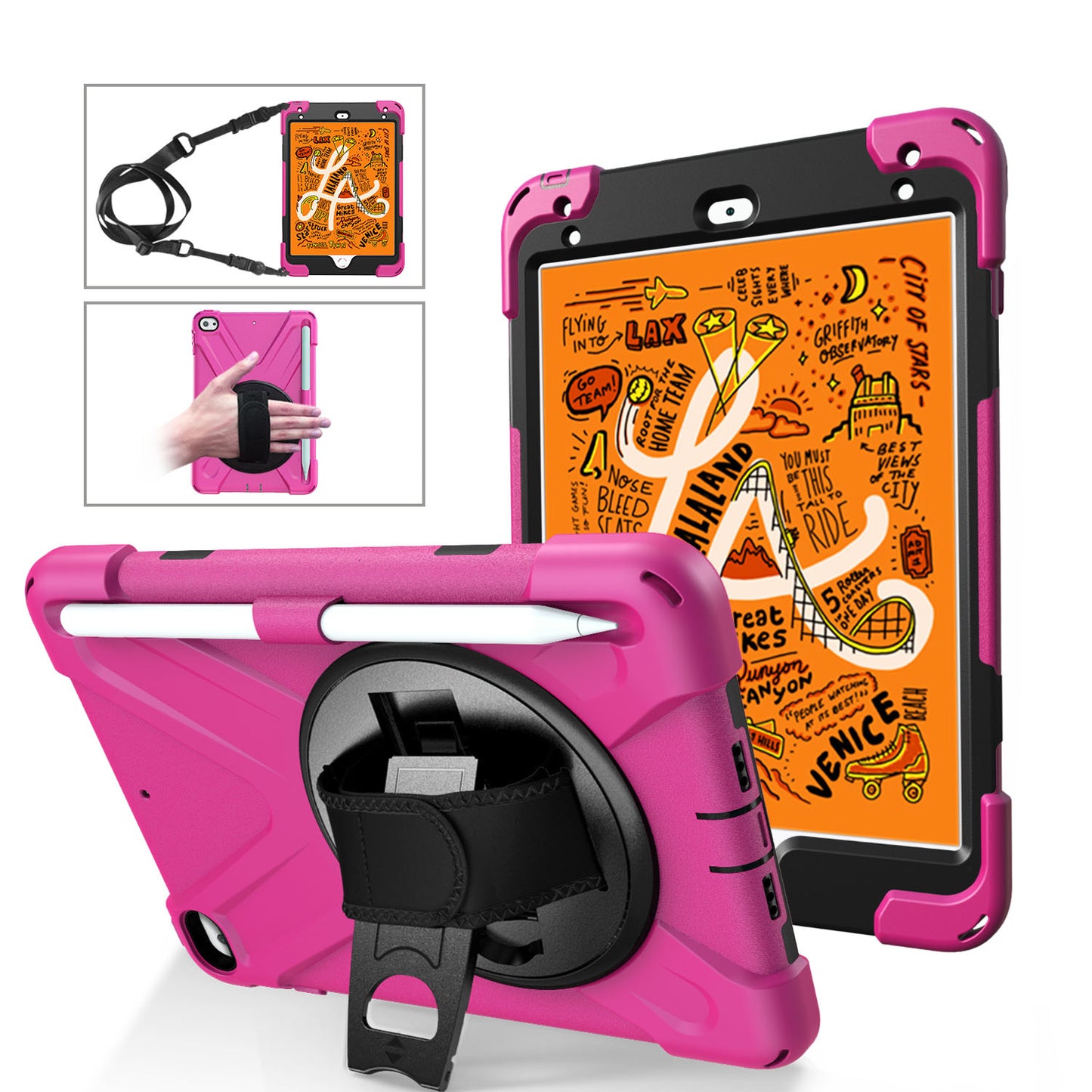 Pirate King iPad Mini 5 Case 360 Rotating Stand with Hand Holder Shoulder Strap