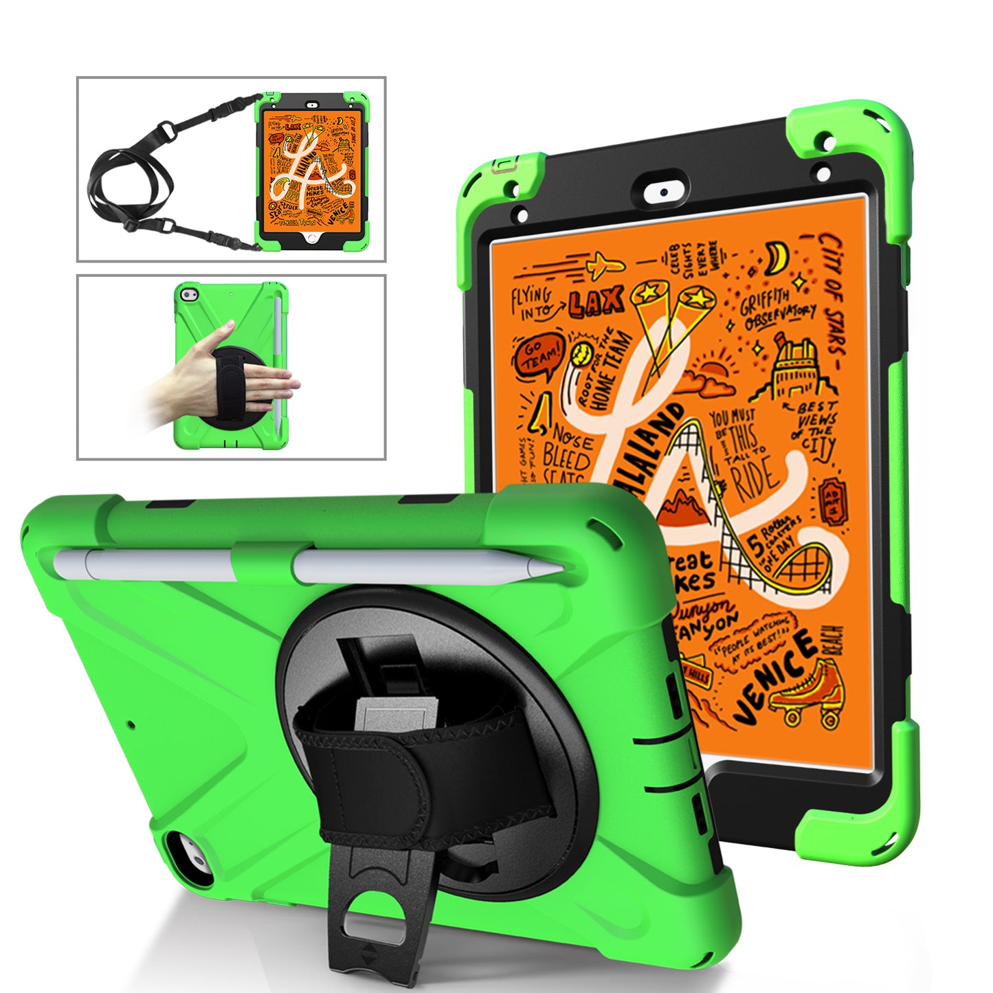 Pirate King iPad Mini 4 Case 360 Rotating Stand with Hand Holder Shoulder Strap