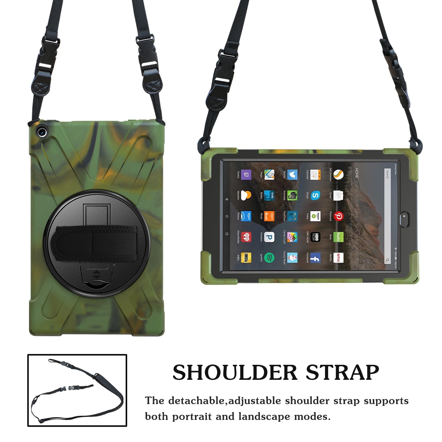 Pirate King Amazon Kindle Fire HD 10 (2018) Case 360 Rotating Stand with Hand Holder Shoulder Strap