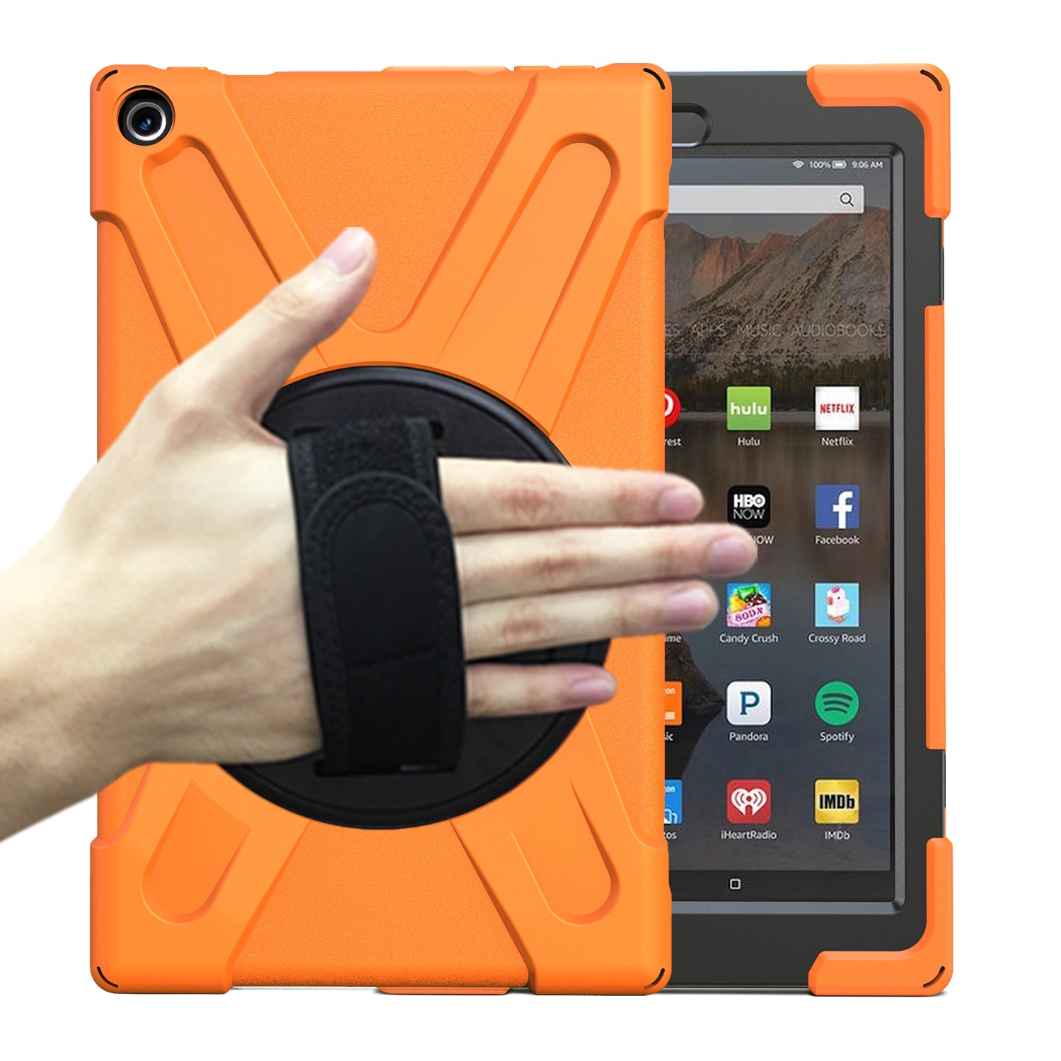 Pirate King Amazon Kindle Fire HD 10 (2018) Case 360 Rotating Stand with Hand Holder Shoulder Strap