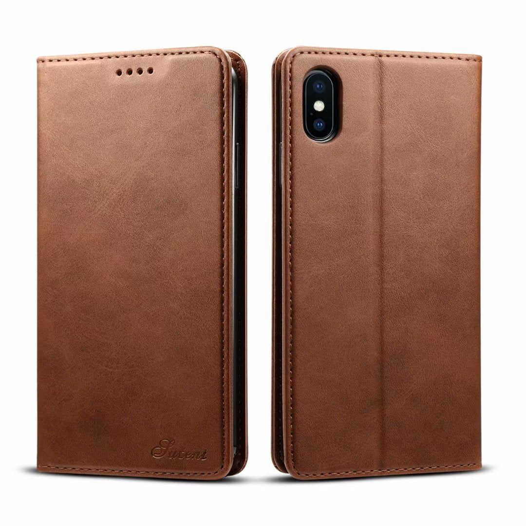 Simple Wallet iPhone Xs Max Leather Case RFID Anti-lost Magtic Stand Business