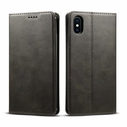 Simple Wallet iPhone Xs Max Leather Case RFID Anti-lost Magtic Stand Business