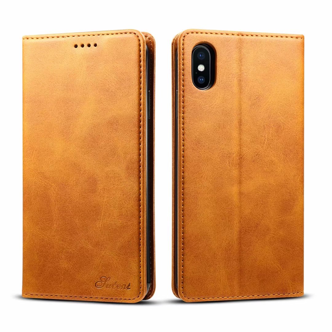 Simple Wallet iPhone Xs Max Leather Case RFID Anti-lost Magtic Stand Business