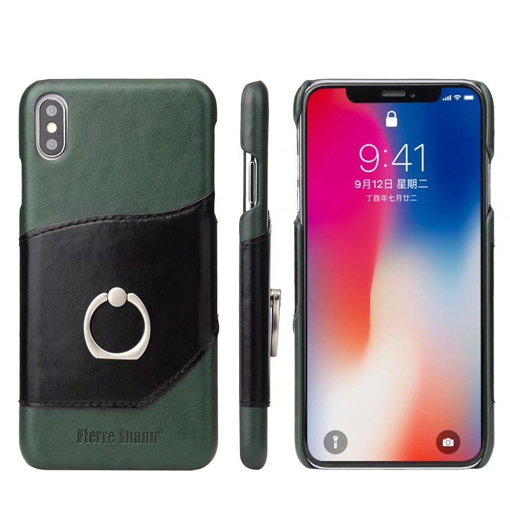 Mighty Knight iPhone X Xs Genuine Leather Cover Build-in Ring Holder Kickstand