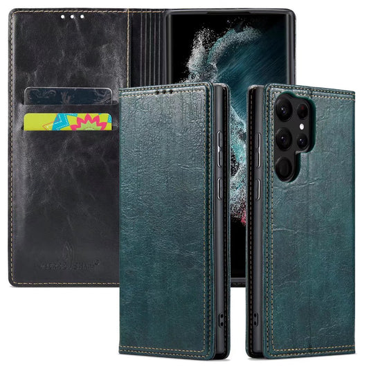 Artificial Tree Leather Galaxy S22 Ultra Case Retro Wallet Stand Deluxe