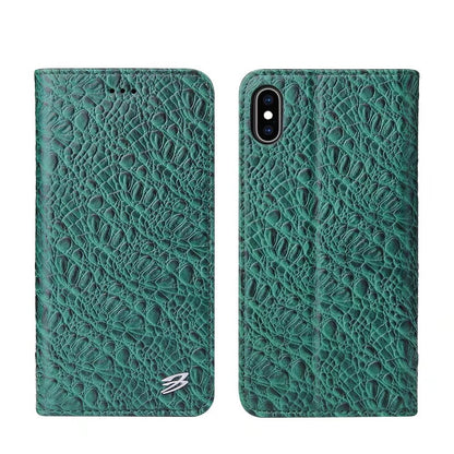 Crocodile Deluxe iPhone Xs Max Genuine Leather Case Wallet Stand Business