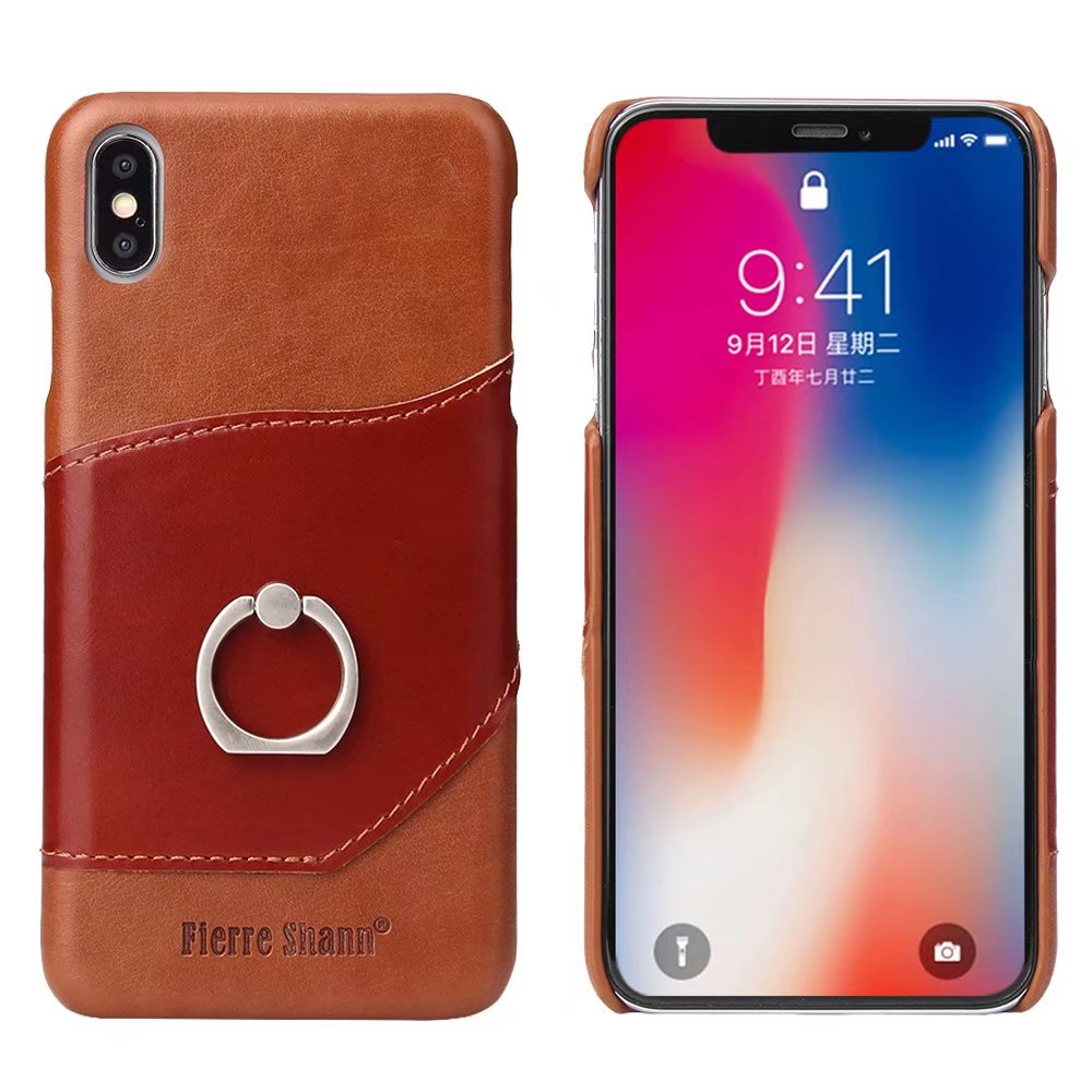 Mighty Knight iPhone Xs Max Genuine Leather Cover Build-in Ring Holder Kickstand