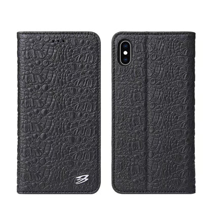 Crocodile Deluxe iPhone XR Genuine Leather Case Wallet Stand Business