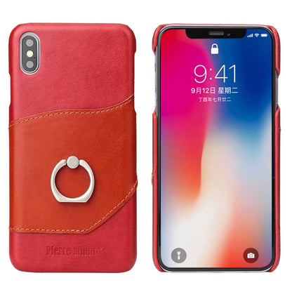 Mighty Knight iPhone XR Genuine Leather Cover Build-in Ring Holder Kickstand