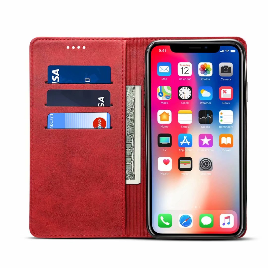 Simple Wallet iPhone Xs Max Leather Case RFID Anti-lost Magtic Stand Business