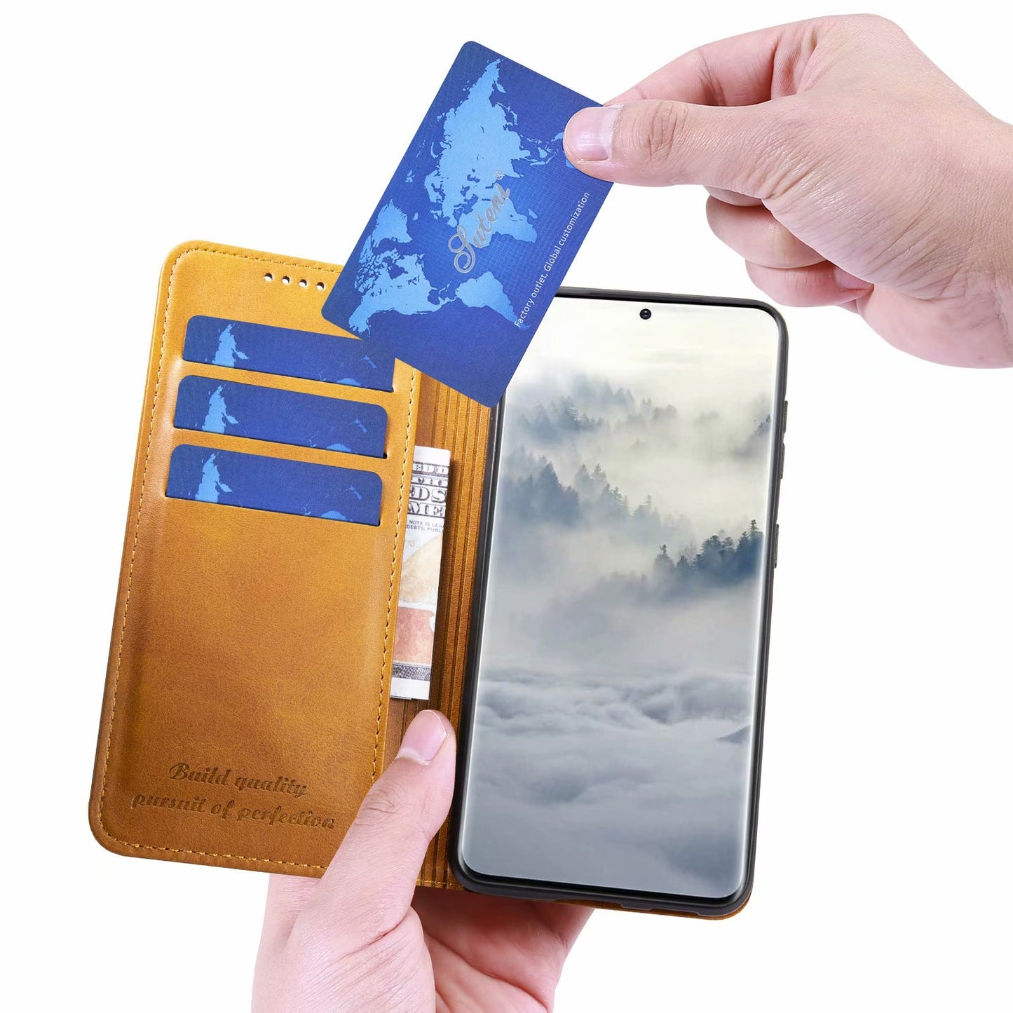 Simple Wallet Galaxy S21 FE Leather Case RFID Anti-lost Magtic Stand Business