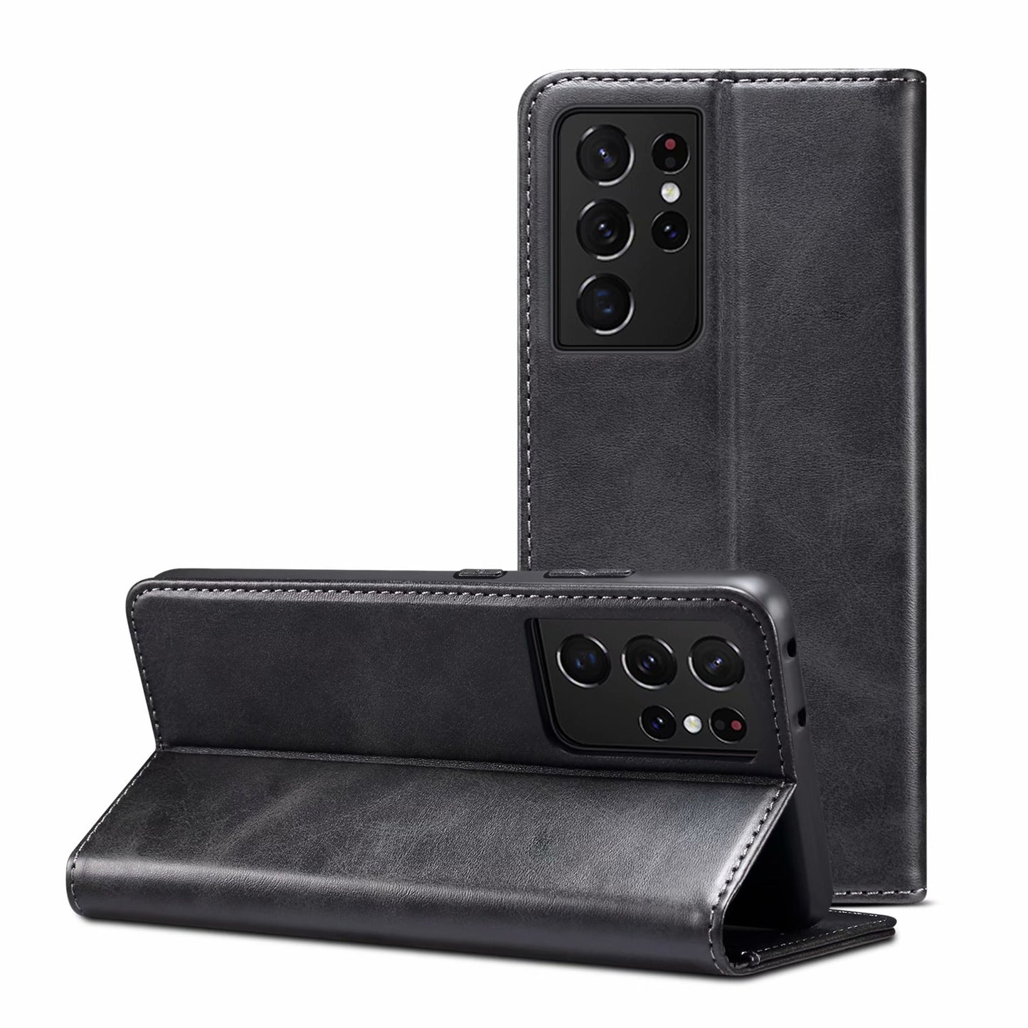 Simple Wallet Galaxy S21 Ultra Leather Case RFID Anti-lost Magtic Stand Business