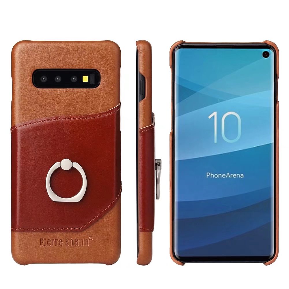 Mighty Knight Galaxy S10e Genuine Leather Cover Build-in Ring Holder Kickstand