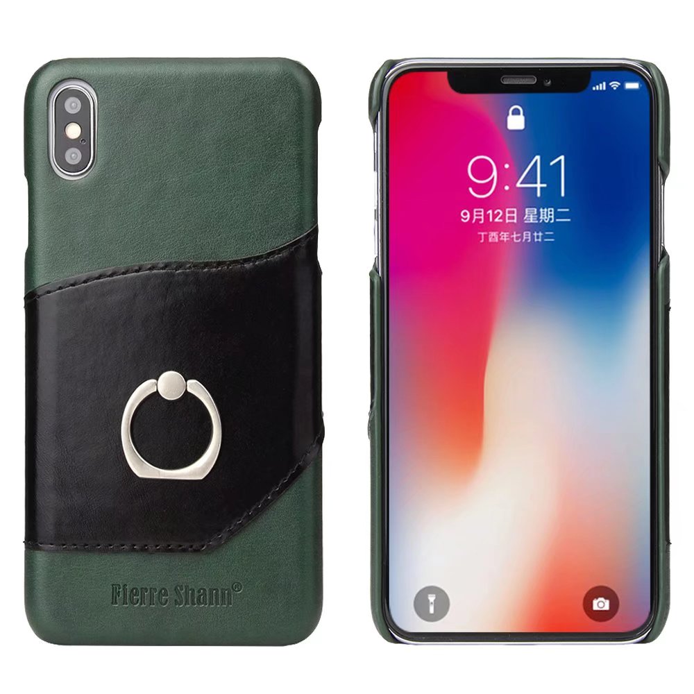 Mighty Knight iPhone XR Genuine Leather Cover Build-in Ring Holder Kickstand