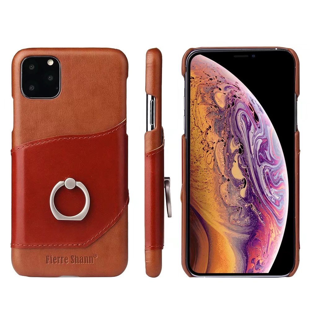 Mighty Knight iPhone 11 Pro Max Genuine Leather Cover Build-in Ring Holder Kickstand