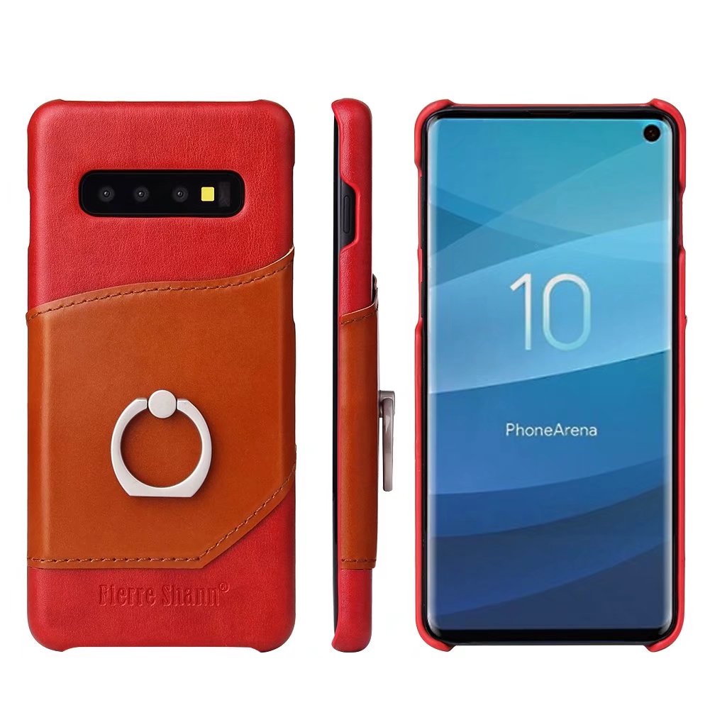 Mighty Knight Galaxy S10+ Genuine Leather Cover Build-in Ring Holder Kickstand