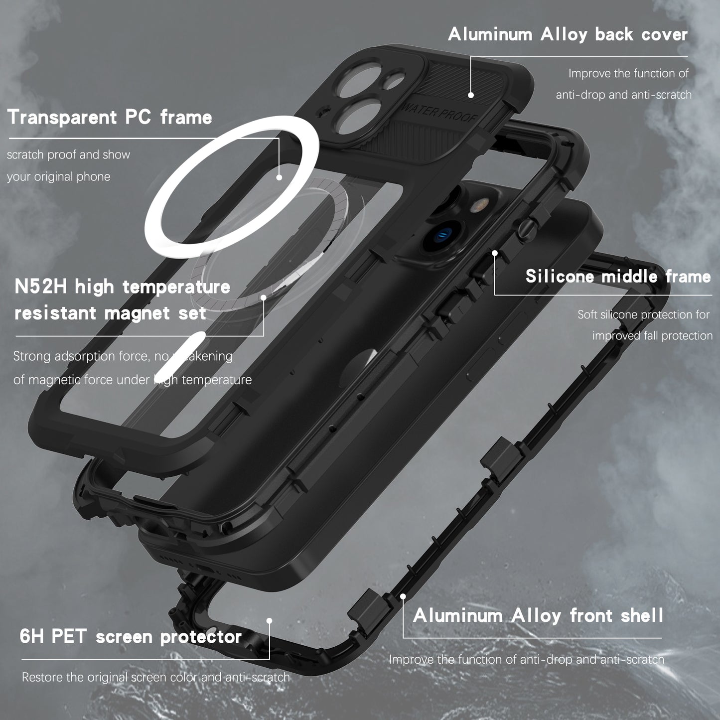 SHELLBOX Lens Protection Aluminum iPhone 14 Waterproof Case