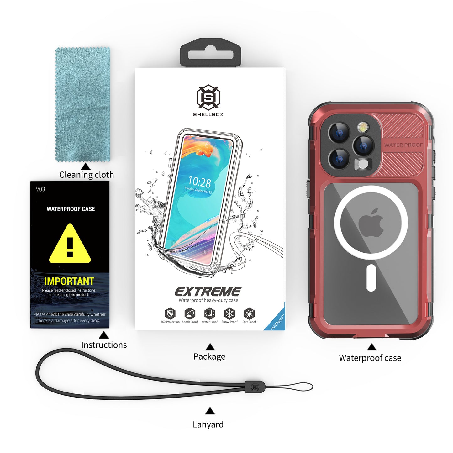 SHELLBOX Lens Protection Aluminum iPhone 15 Waterproof Case