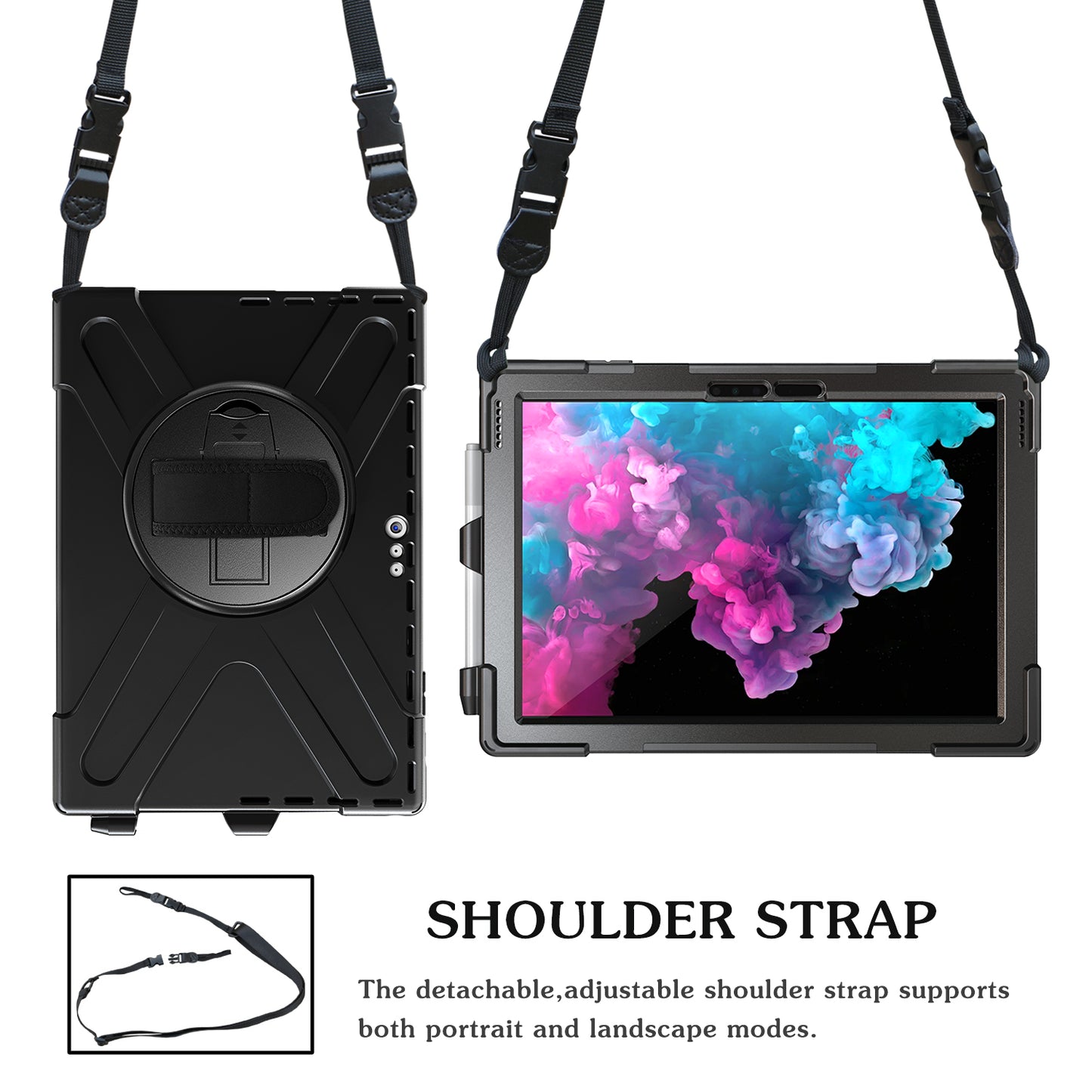 Pirate King Microsoft Surface Pro 7+ Case 360 Rotating Stand Holder Shoulder Strap